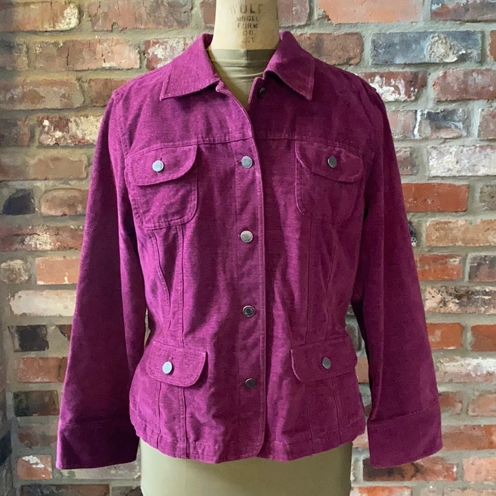 J. Jill Jacket 100% Cotton Sz Large Berry Color